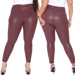 FASHION Nova NWT 3X Wine Faux Leather Leggings (T10.6)